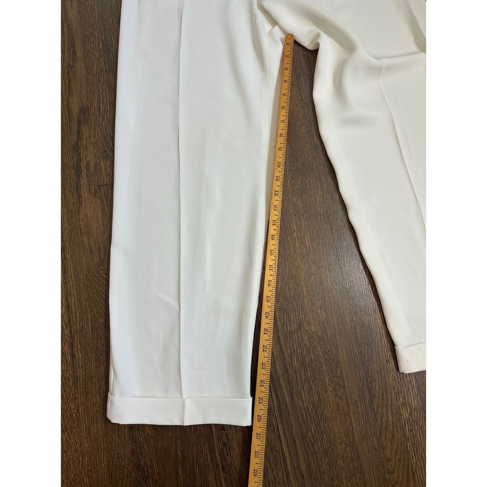 Polo Ralph Lauren Women Off White Pleated Cuffed Wide Leg Trousers Pants - Picture 5 of 8
